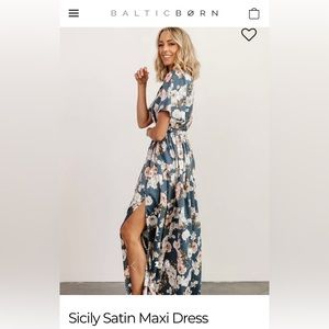 Baltic Born Sicily Satin Maxi Dress-Blue Floral
